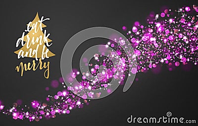 Christmas background with bright realistic glitter confetti of stars. Vector Illustration