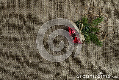 Christmas background with burlap texture. top view. Stock Photo