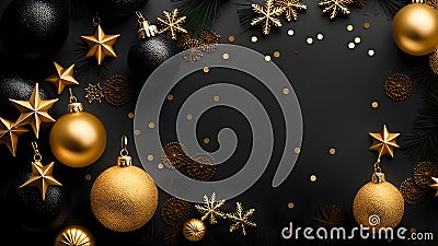 Experience the festive elegance with our black and gold Christmas backgrounds.Generative AI Stock Photo