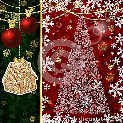 Christmas background with Christmas balls, decor elements and snowflakes Vector Illustration