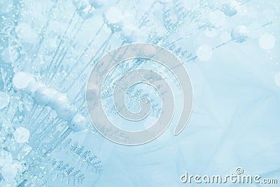 Christmas background with copy space; Christmas decoration in white and blue colors Stock Photo