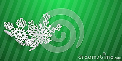 Christmas background with curved paper snowflakes Vector Illustration