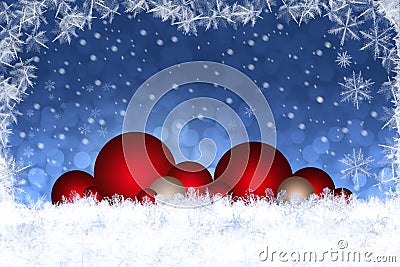 Christmas background decoration with red baubles in snow Stock Photo