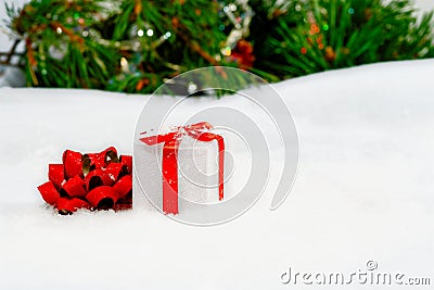 Christmas background with decorations and gift box Stock Photo