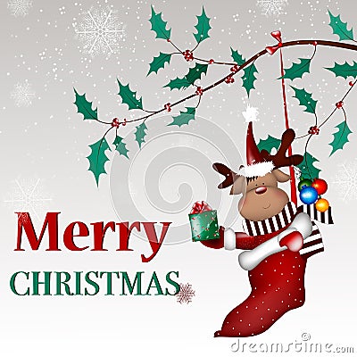 Christmas background with Christmas deer cartoon. Vector Illustration