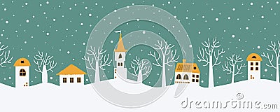 Christmas background. Fairy tale winter landscape. Seamless border Vector Illustration