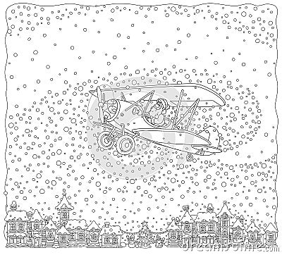 Santa piloting a plane Vector Illustration