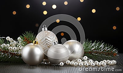 Christmas background. Festive New Year's Christmas tree balls. Happy New Year holiday creative horizontal banner. Cartoon Illustration