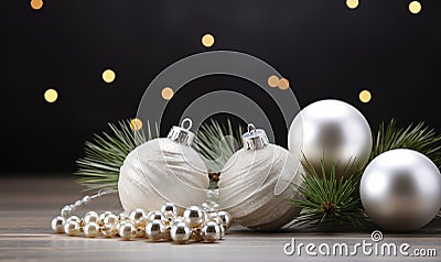 Christmas background. Festive New Year's Christmas tree balls. Happy New Year holiday creative horizontal banner. Cartoon Illustration