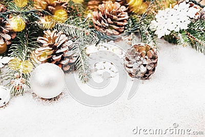 Christmas background with fir and pinecones Stock Photo