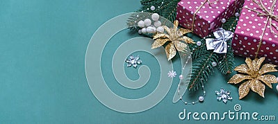 Christmas background. Flat new year mockup with copy space Stock Photo