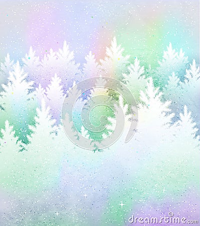 Christmas background with frosty winter forest Vector Illustration