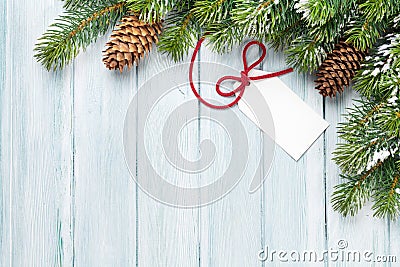 Christmas background with gift label Stock Photo