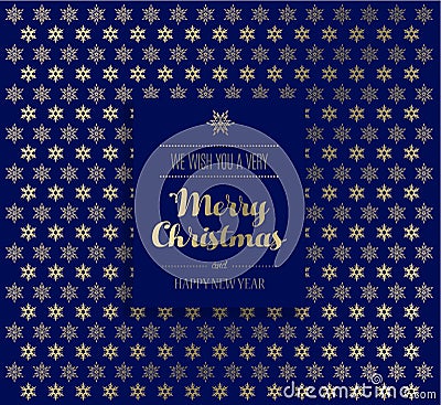 Christmas background with golden snowflakes and Merry Christmas label Vector Illustration