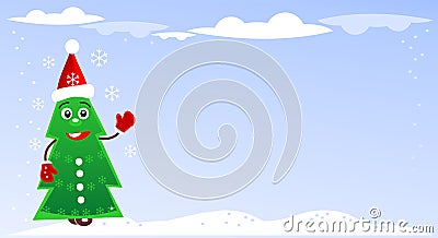 Christmas illustration with green fir tree. Vector Illustration