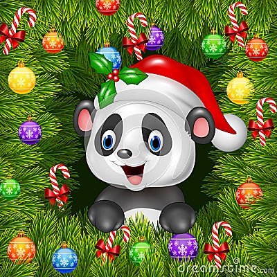 Christmas background with happy panda bear Vector Illustration