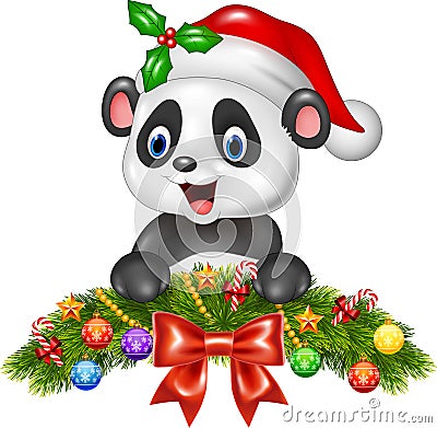 Christmas background with happy panda bear Vector Illustration