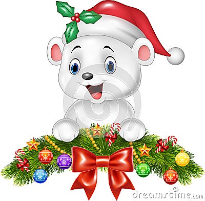 Christmas background with happy polar bear Vector Illustration