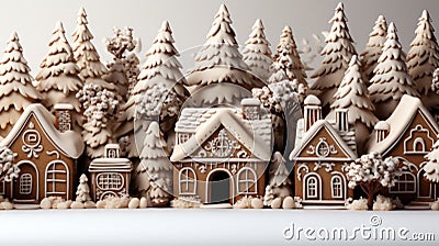 Christmas background with houses and fir trees made of gingerbread cookies Stock Photo