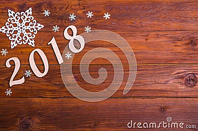 Inscription 2018 on a wooden table, top view with copy space. Stock Photo