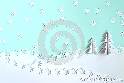 Christmas background made of paper with 3d Christmas trees and s Stock Photo