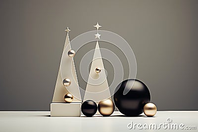 Christmas background with minimal geometric decorations, cute design concept, Xams celebration event with ornaments ball decor Stock Photo