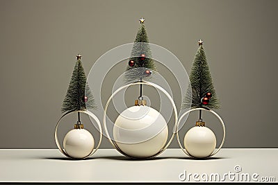 Christmas background with minimal geometric decorations, cute design concept, Xams celebration event with ornaments ball decor Stock Photo