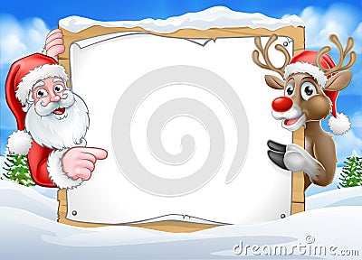 Christmas Sign Reindeer and Santa Background Vector Illustration