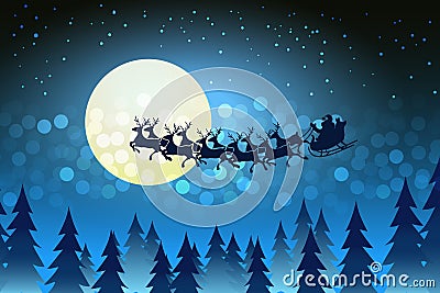 Christmas background with Santa driving his sleigh Vector Illustration