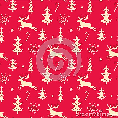 Christmas background, seamless tiling pattern texture vintage Vector Illustration