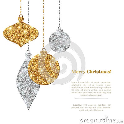 Christmas Background with Silver and Gold Hanging Vector Illustration