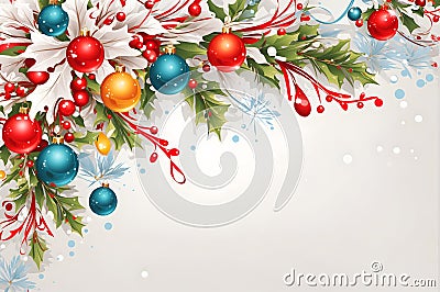 Christmas background with snowflakes and holly berry Stock Photo