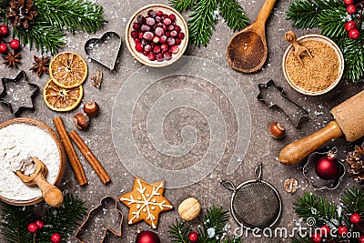 Christmas background. Table for holiday baking cookies with ingredients Stock Photo