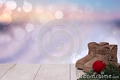 Christmas background. Table top christmas winter decoration back Stock Photo