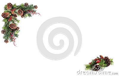 Christmas background tag pine cones red berries and boarded by festive garland Stock Photo