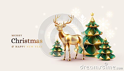 Christmas background. Christmas tree and reindeer, Xmas vector illustration Vector Illustration