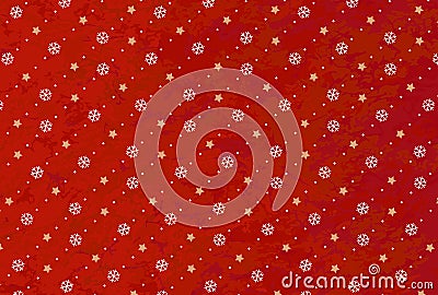 Christmas background of white snowflakes and golden stars on a red background. Design for christmas packaging. Vector Vector Illustration