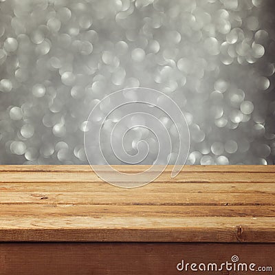 Christmas background with wooden table Stock Photo