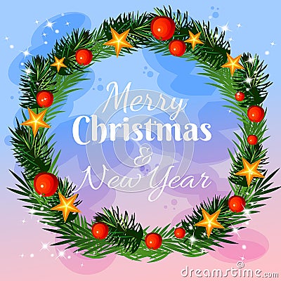 Christmas background with fir wreath Vector Illustration
