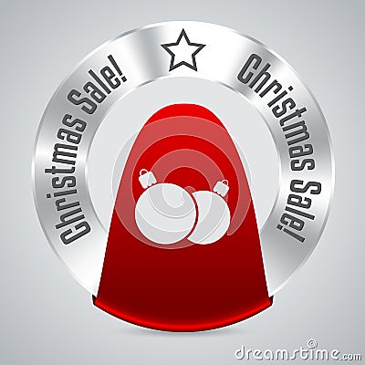 Christmas badge with red ribbon Vector Illustration