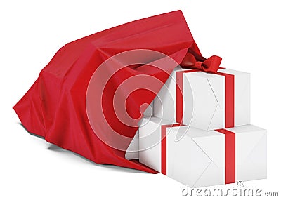 Christmas bag with gifts. Santa Claus bag. New Year. Isolated on white background. Stock Photo