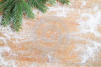 Christmas baking background with sugar and fir on cutting board Stock Photo