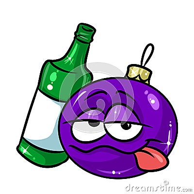 Christmas ball bottle alcohol drunk cartoon Cartoon Illustration