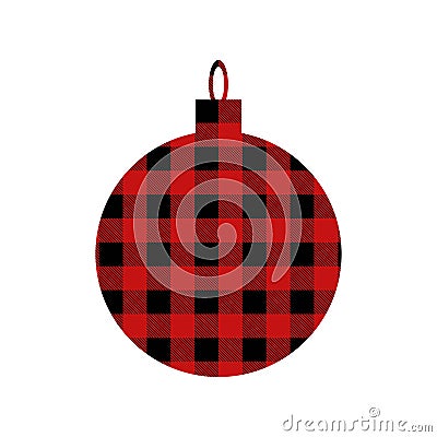 Christmas ball with Buffalo plaid ornament in red and black. Tartan plaid for festive background. Vector Illustration