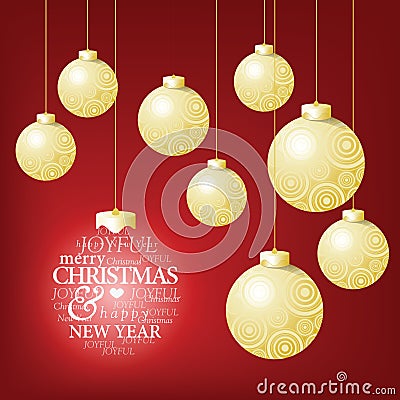 Christmas ball competition and a happy greeting message Vector Illustration