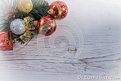 Christmas ball and decoration on a wooden board Stock Photo