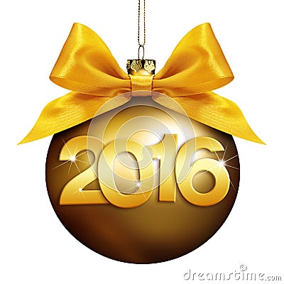 Christmas ball, happy new year 2016 golden text Stock Photo