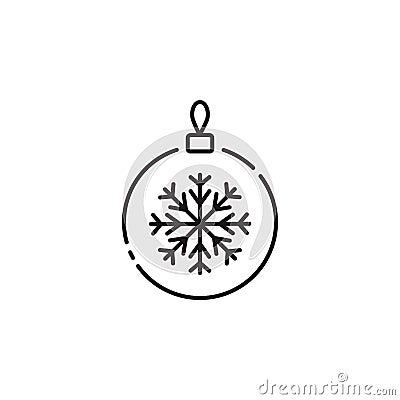 Christmas ball line icon. Glass tree toy with snowflake outline style pictogram on white background. Decoration ball for firtree Vector Illustration