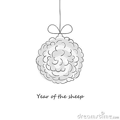 Christmas ball, made of sheep wool. Vector Illustration