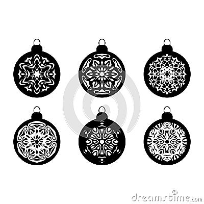 Christmas ball New year Bauble Winter snow ball ornaments New Years Clipart Snowflake ball silhouette. Vector Illustration